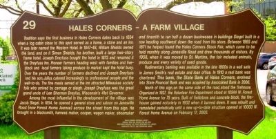 Hales Corners – A Farm Village Marker. Click for full size. Hales Corners – A Farm Village Marker image. Click for full size.