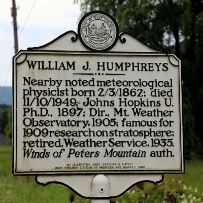 William J. Humphreys Face of Marker. Click for full size. William J. Humphreys Face of Marker image. Click for full size.