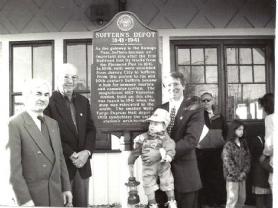Suffern's Depot with Howard Glinsky, Andrew Haggerty, Craig H. Long, HSRC Trustree with son Craig image. Click for full size.