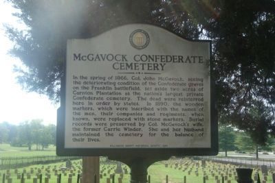 McGavock Confederate Cemetery Marker. Click for full size. McGavock Confederate Cemetery Marker image. Click for full size.