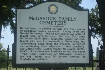 McGavock Family Cemetery Marker. Click for full size. McGavock Family Cemetery Marker image. Click for full size.