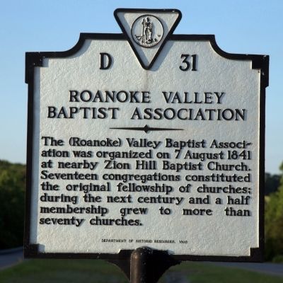 Roanoke Valley Baptist Association Marker. Click for full size. Roanoke Valley Baptist Association Marker image. Click for full size.