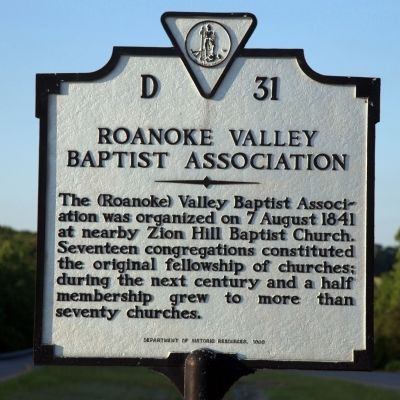 Roanoke Valley Baptist Association Marker image. Click for full size.
