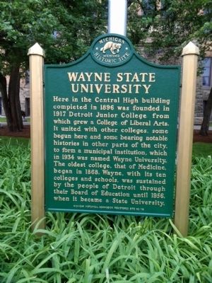 Wayne State University Marker. Click for full size. Wayne State University Marker image. Click for full size.