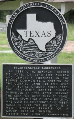 Pecan Cemetery Tabernacle Texas Historical Marker image. Click for full size.