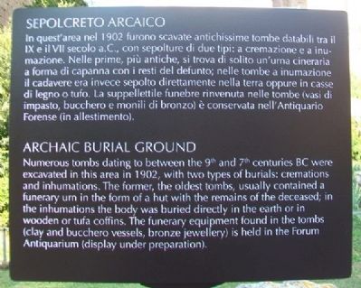 Archaic Burial Ground / Sepolcreto Arcaico Marker. Click for full size. Archaic Burial Ground / Sepolcreto Arcaico Marker image. Click for full size.