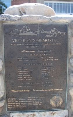 Teton County Veterans Memorial Marker. Click for full size. Teton County Veterans Memorial Marker image. Click for full size.