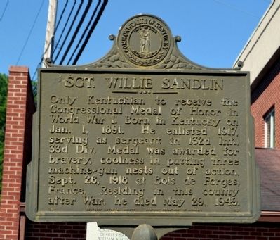 Sgt. Willie Sandlin Marker. Click for full size. Sgt. Willie Sandlin Marker image. Click for full size.