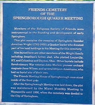Friends Cemetery of the Springborough Quaker Meeting Marker image. Click for full size.