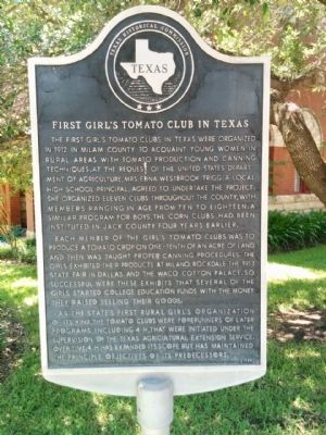 First Girl's Tomato Club in Texas Marker image. Click for full size.