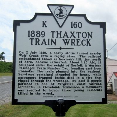 1889 Thaxton Train Wreck Marker. Click for full size. 1889 Thaxton Train Wreck Marker image. Click for full size.
