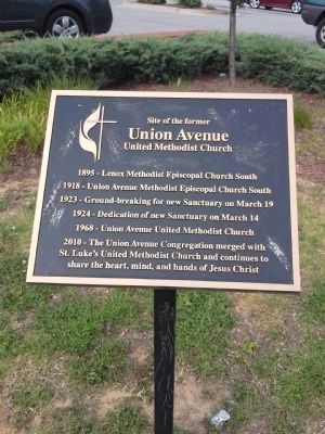 Site of the former Union Avenue United Methodist Church Marker. Click for full size. Site of the former Union Avenue United Methodist Church Marker image. Click for full size.