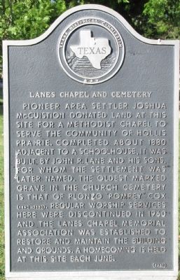 Lanes Chapel and Cemetery Texas Historical Marker image. Click for full size.