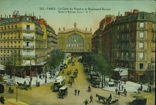 <i> Paris - La Gare du Nord et le Boulevard Denain   Northern Railway Station A.P. image. Click for full size.
