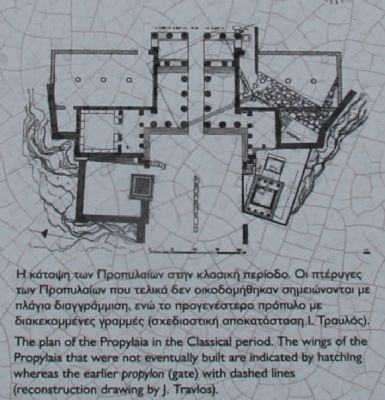 A. The Propylaia, B. The Shrine of Athena Hygieia and Hygieia Marker. Click for full size. A. The Propylaia, B. The Shrine of Athena Hygieia and Hygieia Marker image. Click for full size.