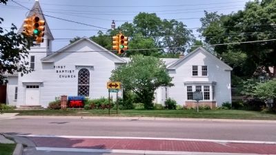 The Village Center Marker and First Baptist Church of Farmington image. Click for full size.