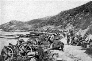 Anzac Cove just after the first landing. Click for full size. Anzac Cove just after the first landing image. Click for full size.