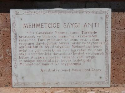 Mehmetçiǧe Saygı Anıtı Marker. Click for full size. Mehmetçiǧe Saygı Anıtı Marker image. Click for full size.