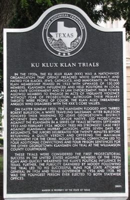 Ku Klux Klan Trials Texas Historical Marker image. Click for full size.