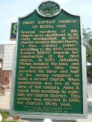 First Baptist Church of Royal Oak Marker. Click for full size. First Baptist Church of Royal Oak Marker image. Click for full size.