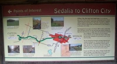 Sedalia to Clifton City Marker. Click for full size. Sedalia to Clifton City Marker image. Click for full size.