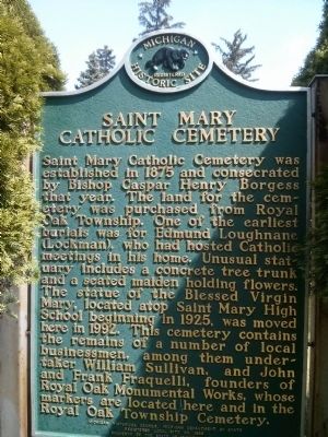 Saint Mary Catholic Cemetery Marker image. Click for full size.