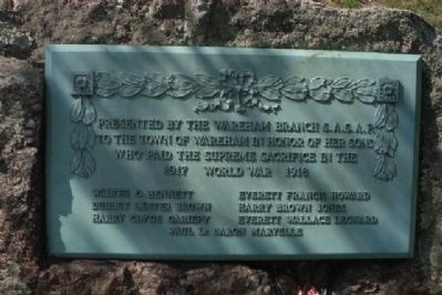 Wareham World War I Monument Marker image. Click for full size.