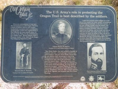 The US Army�s Role in Protecting the Oregon Trail is Best Described by the Soldiers Marker, panel 1 image. Click for full size.