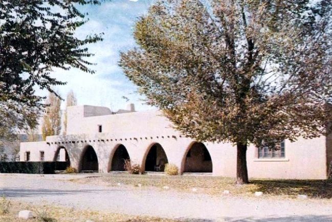 Color picture postcard of the Fort Stanton Nurses Quarters as viewed from Kit Carson Road. image. Click for full size.