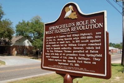 Springfield's Role in West Florida Revolution Marker. Click for full size. Springfield's Role in West Florida Revolution Marker image. Click for full size.