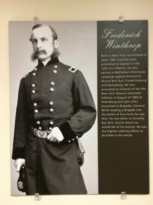 Exhibit on Frederick Winthrop inside the Five Forks Visitor Center image. Click for full size.