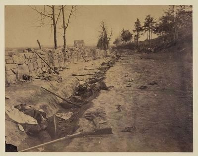 Stone wall, rear of Fredericksburg with rebel dead image. Click for full size.