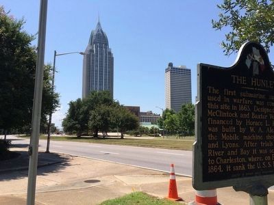 View of marker looking south on Water Street. image. Click for full size.