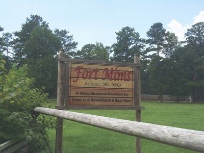 Fort Mims entrance sign image. Click for full size.