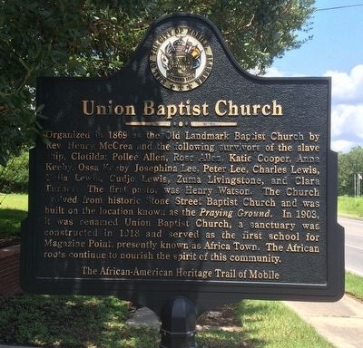 Union Baptist Church Marker (Front) image. Click for full size.