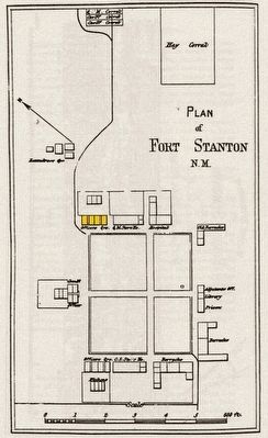 Location of Officer�s Quarters, Bldg. 4 [in yellow] on 1876 map of Fort Stanton image. Click for full size.