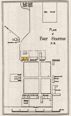Location of Officers Quarters, Bldg. 4 [in yellow] on 1876 map of Fort Stanton image. Click for full size.