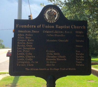 Founders of Union Baptist Church Marker (Rear) image. Click for full size.