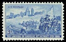 1951 US stamp honoring the Cadillac exploration. image. Click for full size.
