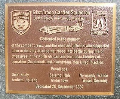 61st Troop Carrier Squadron Marker. Click for full size. 61st Troop Carrier Squadron Marker image. Click for full size.