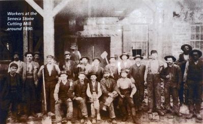 Workers at the Seneca Stone Mill around 1890 image. Click for full size.