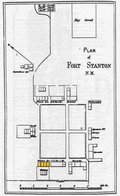 Location of Officer�s Quarters, Bldg. 13 [in yellow] on 1876 map of Fort Stanton image. Click for full size.