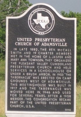 United Presbyterian Church of Adamsville Texas Historical Marker image. Click for full size.