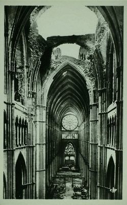 Cathedral interior post-bombardment image. Click for full size.