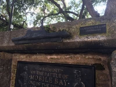 Relief of Confederate Ram at top of monument. image. Click for full size.