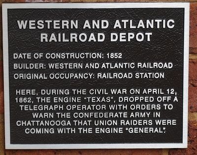Western and Atlantic Railroad Depot Marker. Click for full size. Western and Atlantic Railroad Depot Marker image. Click for full size.