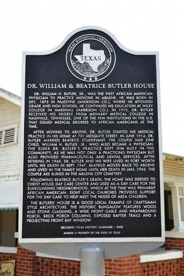 Dr. William & Beatrice Butler House Marker image. Click for full size.