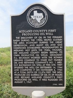 Midland County's First Producing Oil Well Marker image. Click for full size.