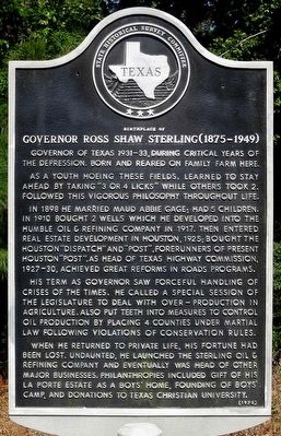 Birthplace of Governor Ross Shaw Sterling Marker image. Click for full size.