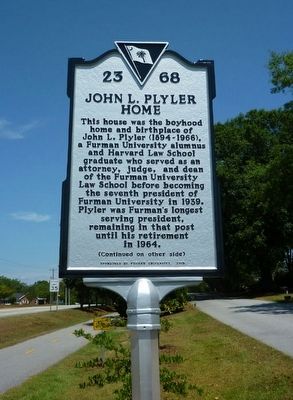 Side 1 of John L. Plyler Home Marker image. Click for full size.